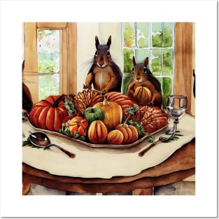 Squirrel Family Thanksgiving Dinner Posters and Art